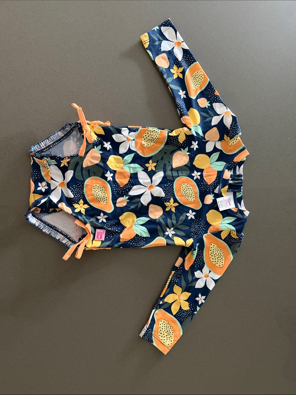 Ruffle Butts Swimsuit - Navy with fruit print